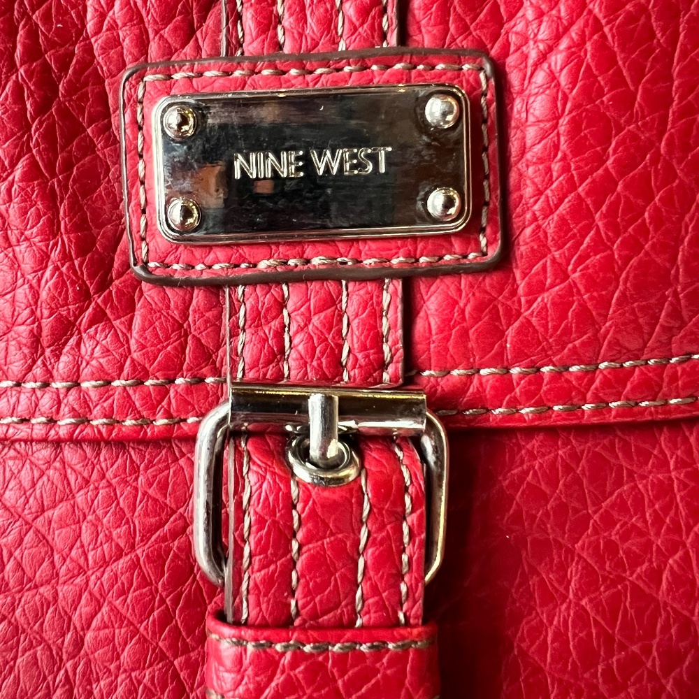 Red Faux Leather Nine West Purse with Adjustable Shoulder Strap